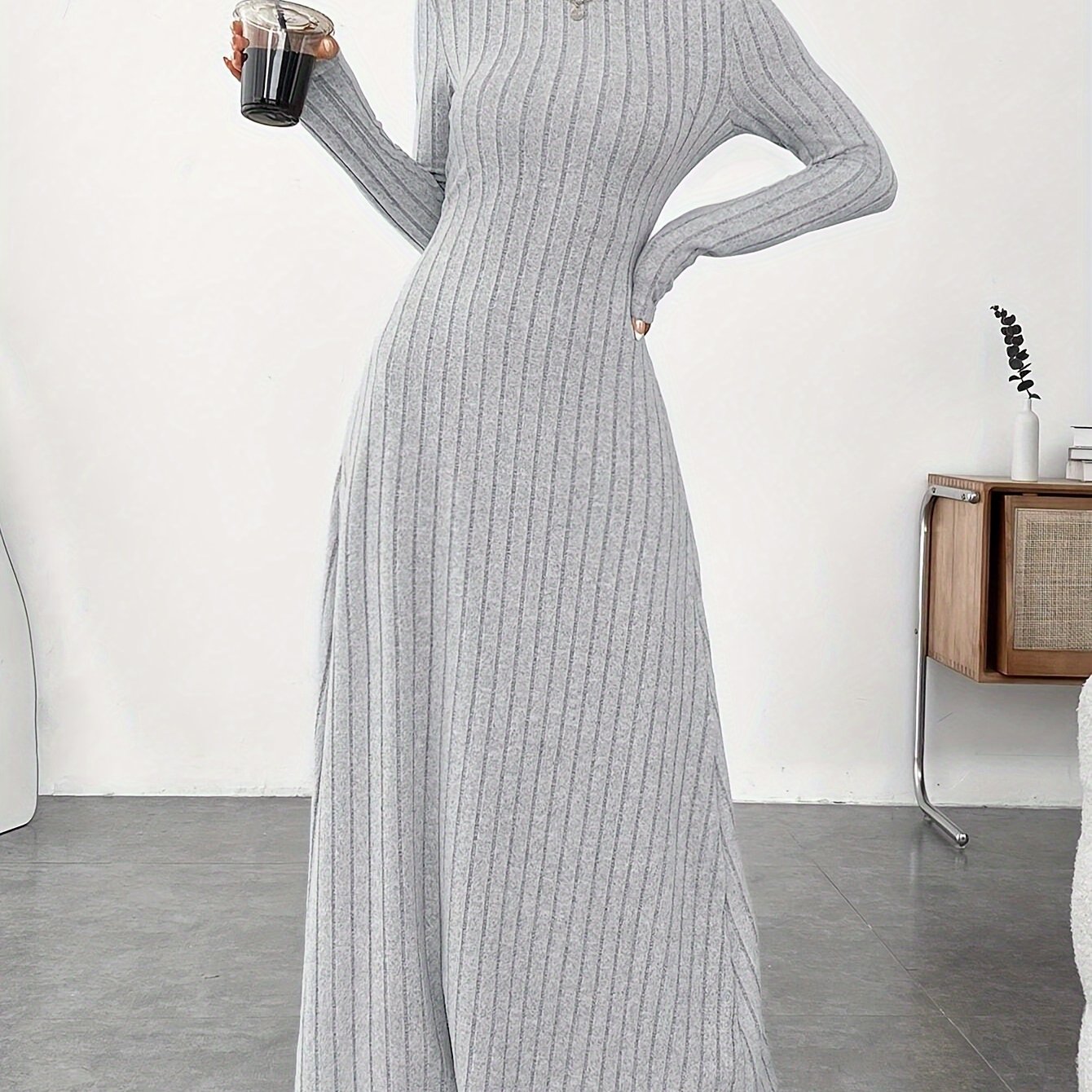 Soft Knit Turtle Neck Maxi Dress - Long Sleeve, Flared & Elegant - Perfect for Spring & Fall - Figure-Sculpting, Versatile Style - Womens Clothing for Trendy Ladies