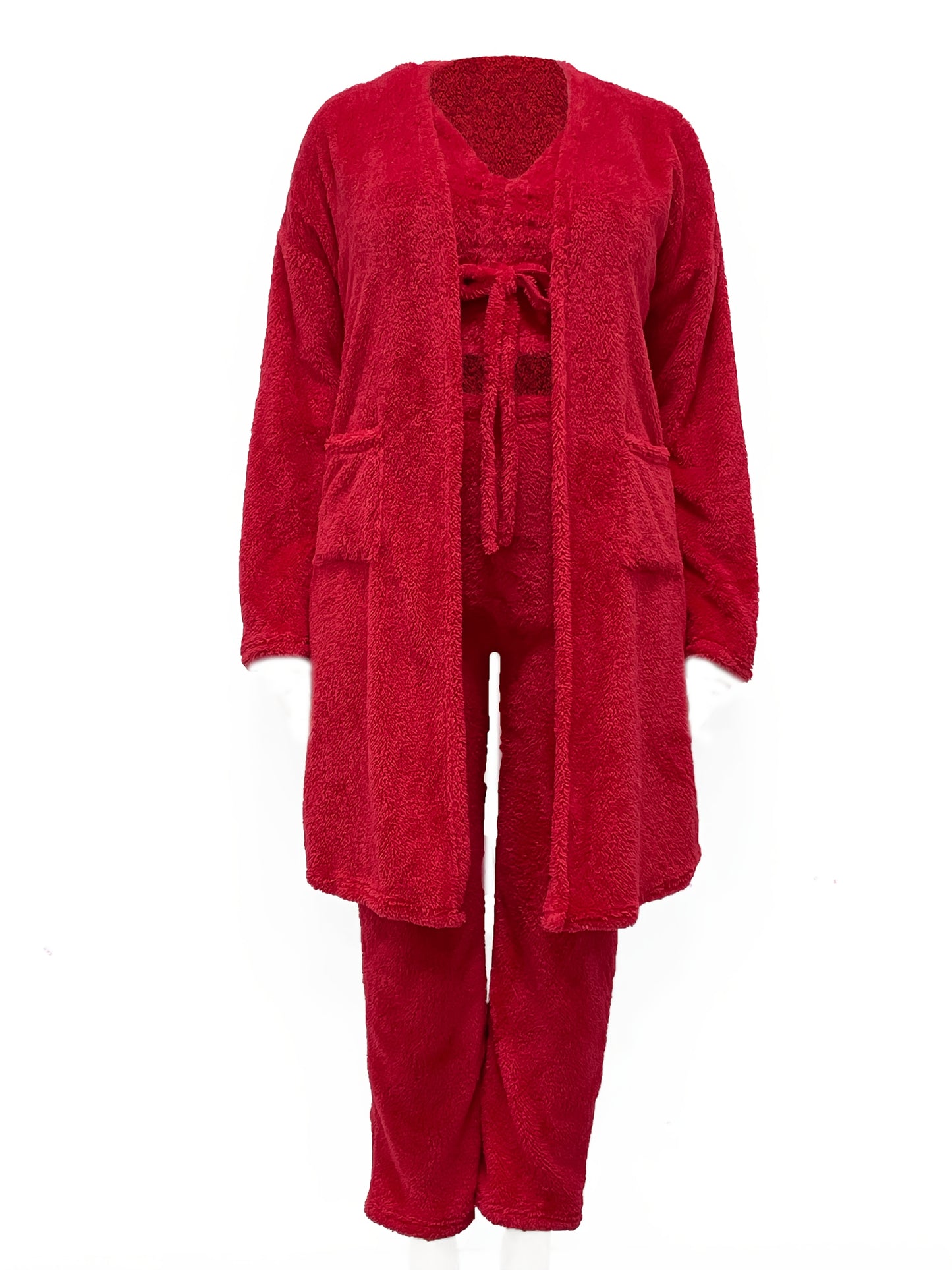 New Women's Plush Three Piece Lace up Pajama Set - Casual Set Pajamas