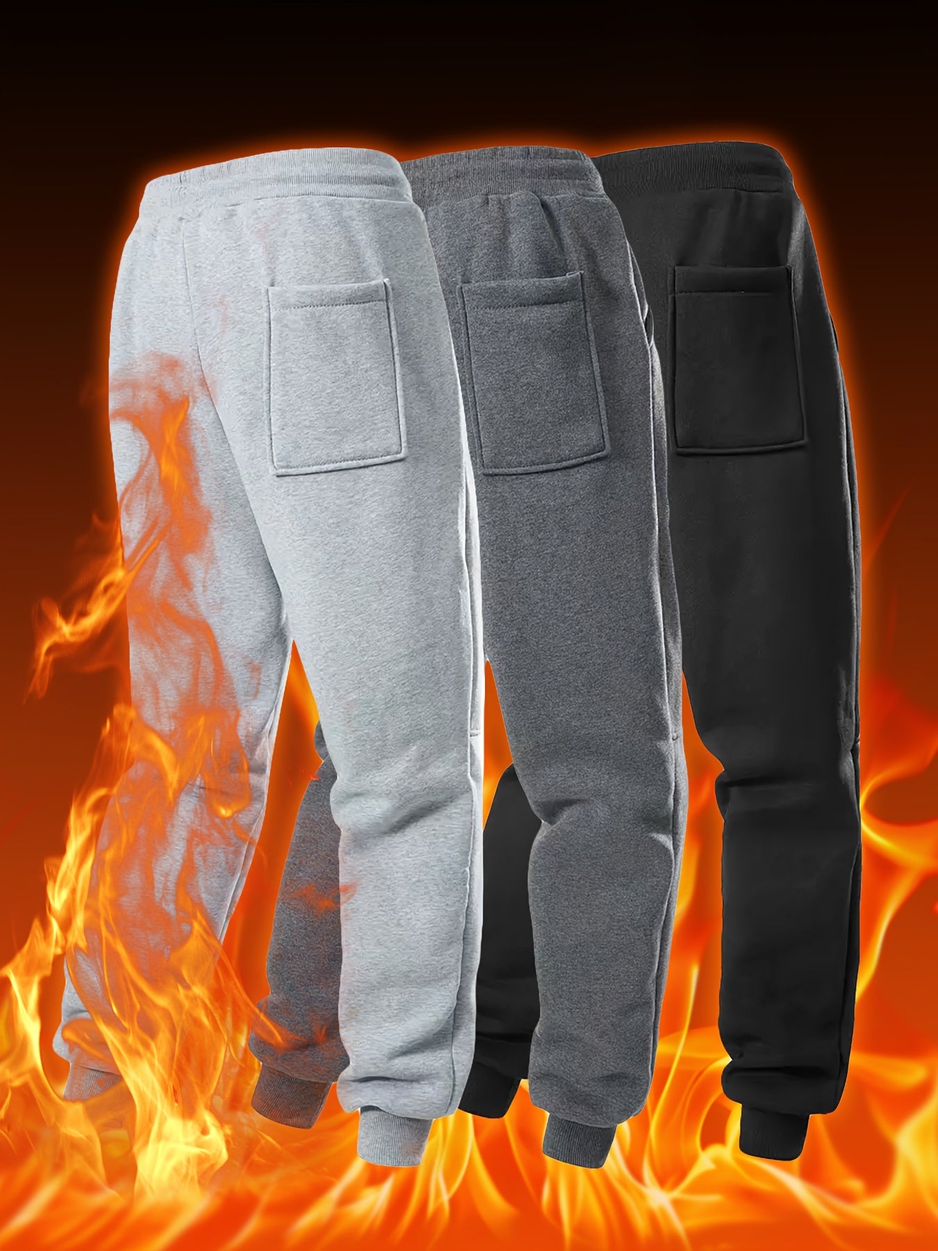 Men's 3pcs Fleece-Lined Athletic Pants Set - Lightweight, Drawstring Waist, Perfect for Fall/Winter Workouts & Casual Wear