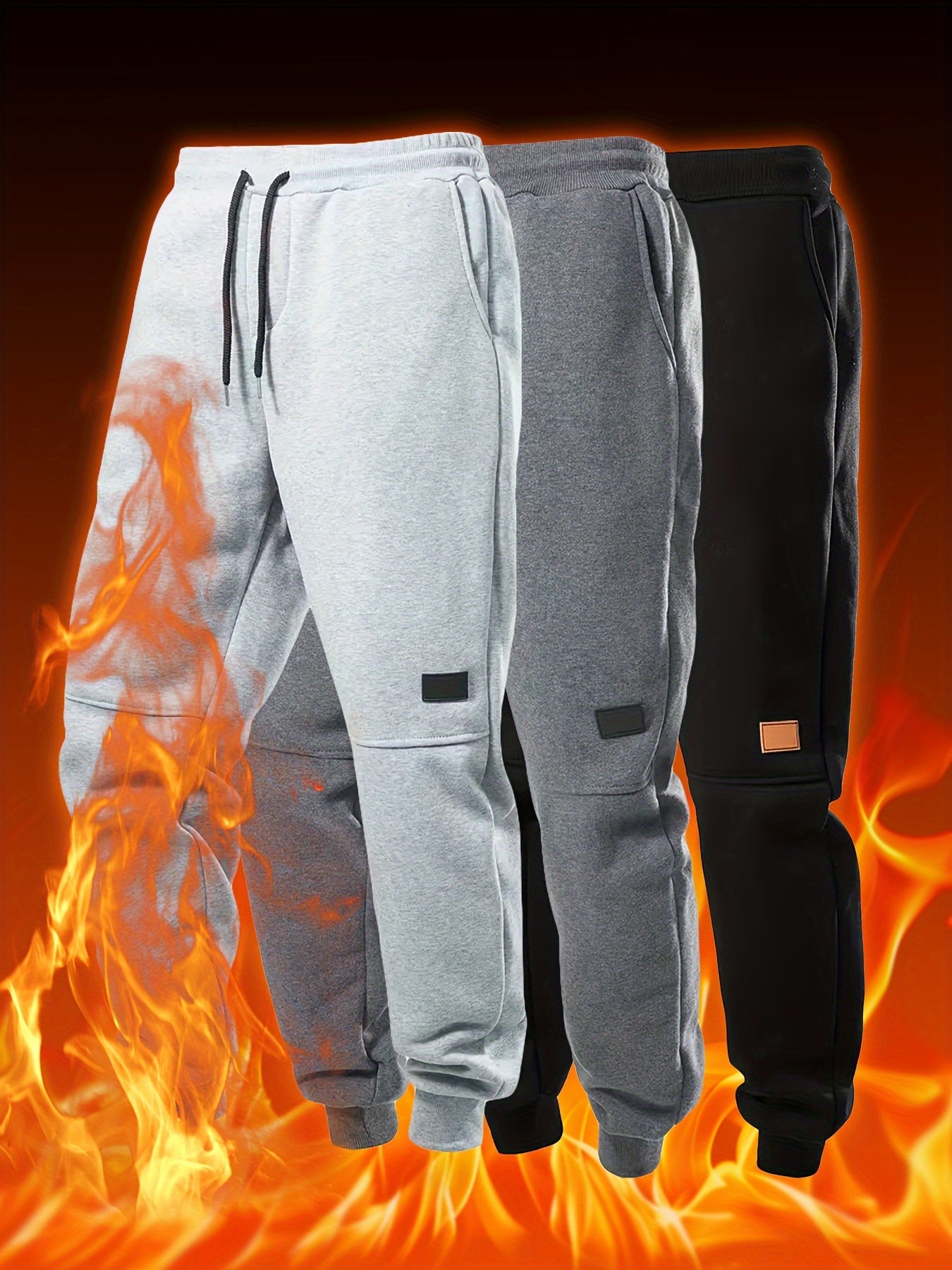 Men's 3pcs Fleece-Lined Athletic Pants Set - Lightweight, Drawstring Waist, Perfect for Fall/Winter Workouts & Casual Wear