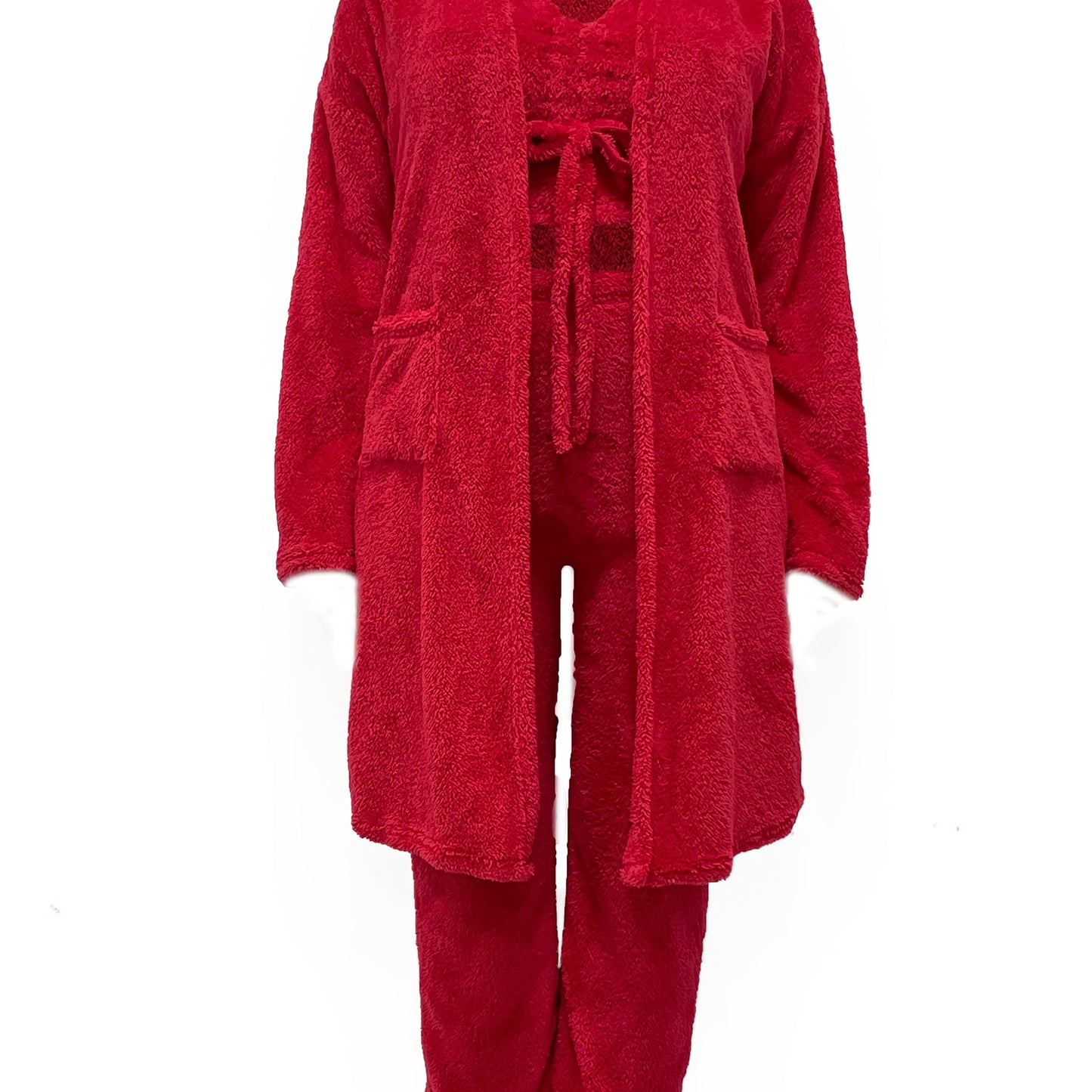 New Women's Plush Three Piece Lace up Pajama Set - Casual Set Pajamas