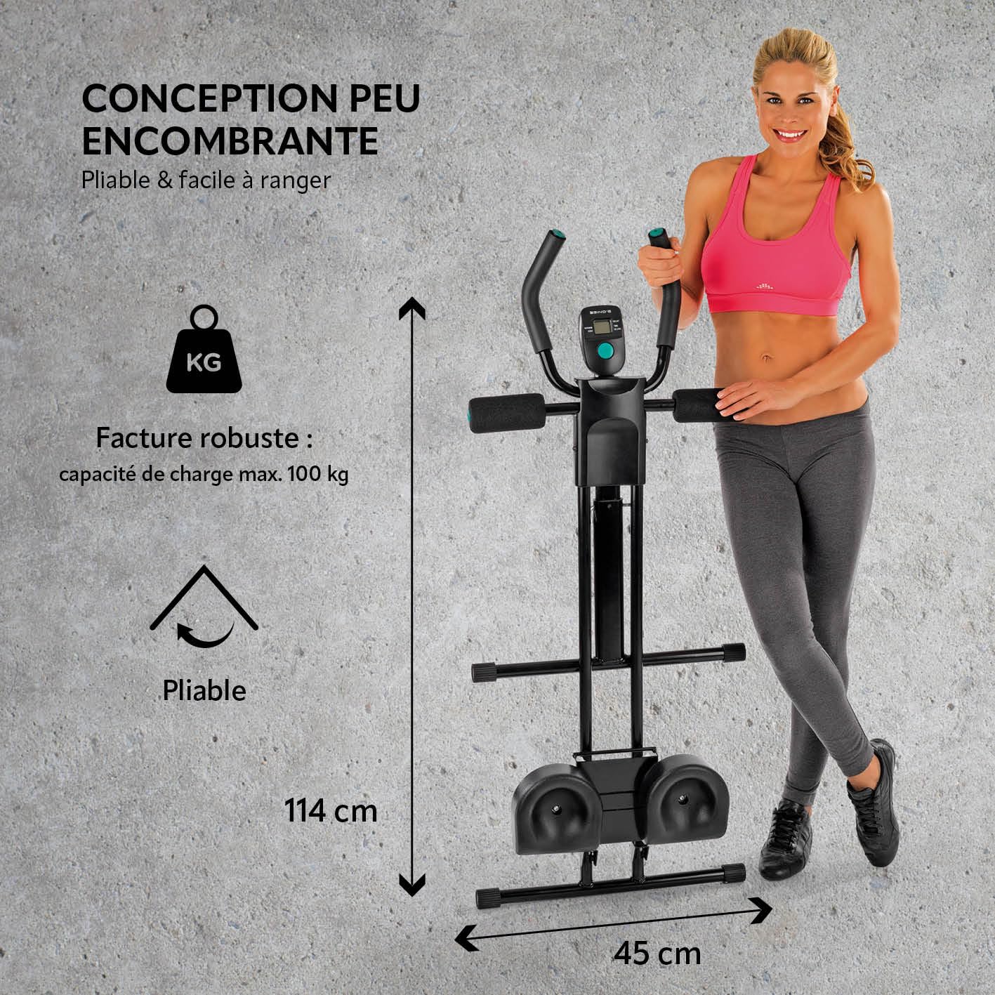 VITALmaxx Fitmaxx5 ou Abmaxx6 appareil abdominal pliable avec ordinateur d'entraînement | Appareil de fitness pour débutants et avancés, entraîne presque tout le corps | 5 niveaux de difficulté