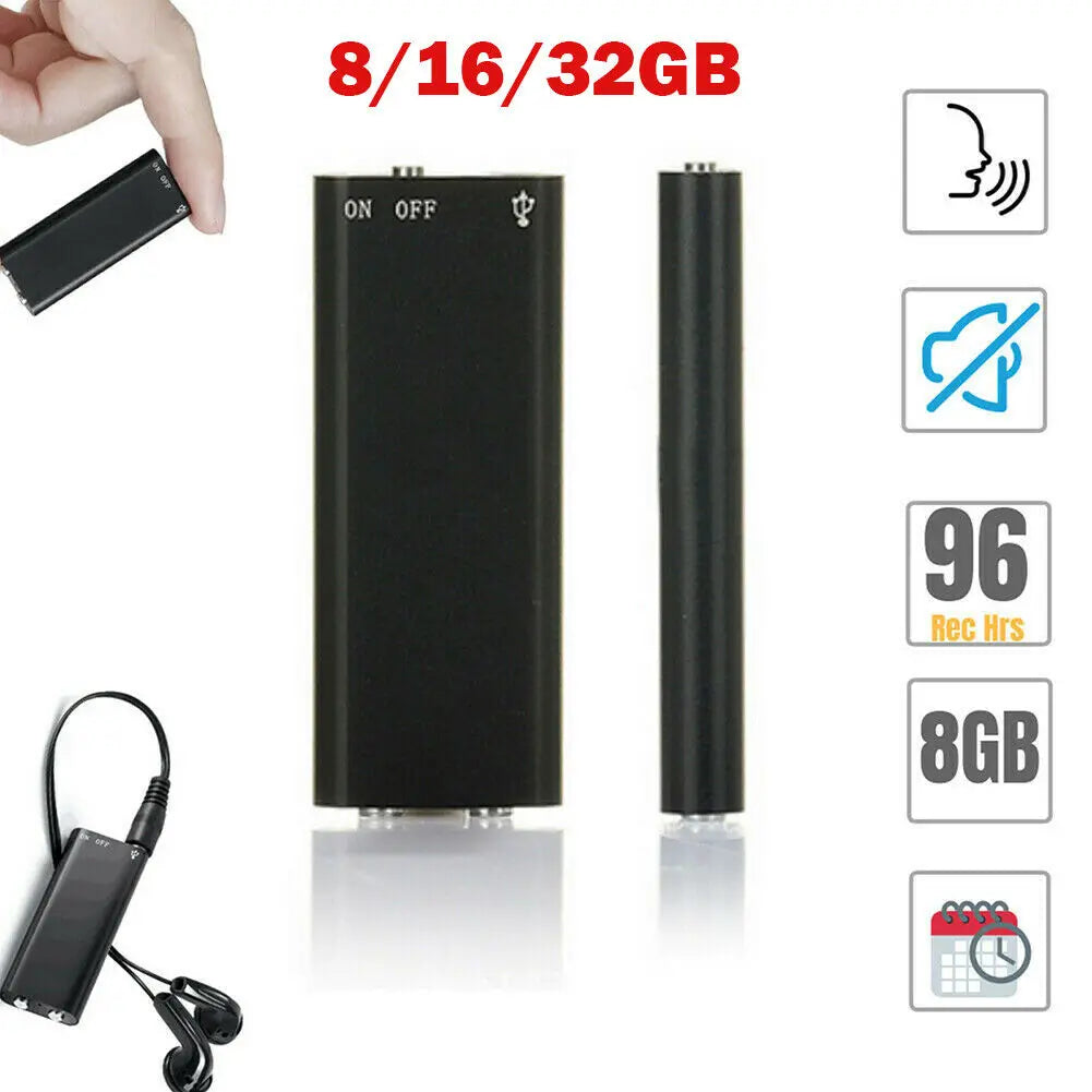 Ultra-Thin Tiny Mini Voice Recorder 4-32GB Digtal Professional Sound Activated Dictaphone Noise Reduce Record 8GB MP3 Player