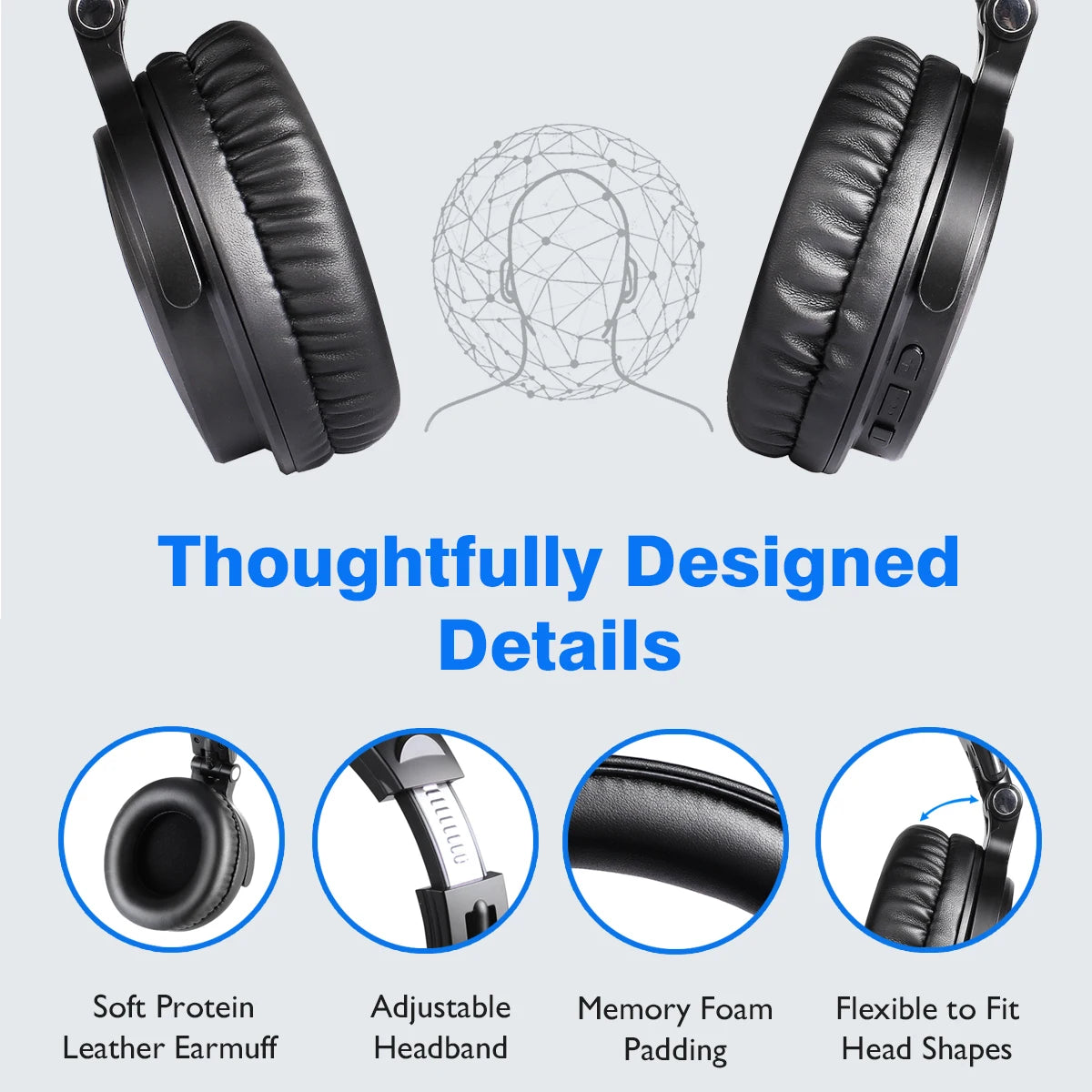 Oneodio Pro C Wireless Headphones 110H PlayTime, Bluetooth 5.2, Foldable Comfortable Fit, Deep Bass Stereo Earphones with Mic