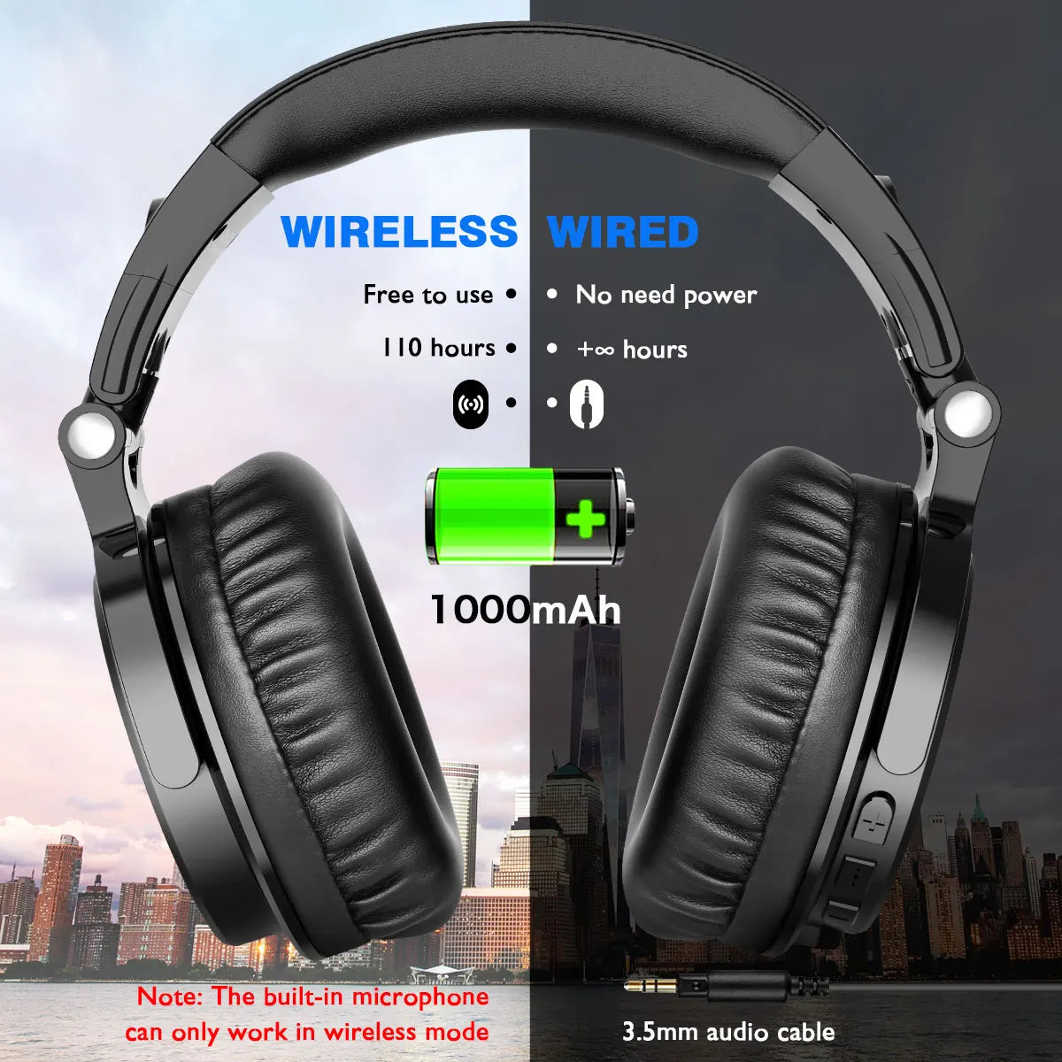 Oneodio Pro C Wireless Headphones 110H PlayTime, Bluetooth 5.2, Foldable Comfortable Fit, Deep Bass Stereo Earphones with Mic