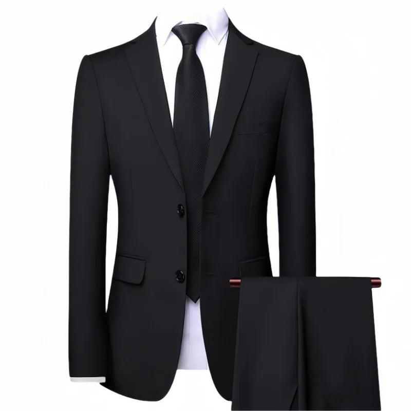 High End Brand Men's Fashion Business Slim Solid Color Professional Suit Wedding Groom Best Man Suit (Blazer+pants) Ropa Hombre