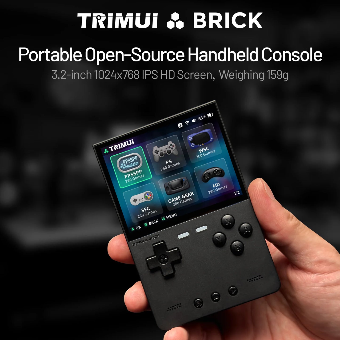 TRIMUI BRICK Handheld Game Console 3.2'' IPS Screen Linux System Trimui UI Metal Back Panel Key LED Lighting Free Keycap Gifts