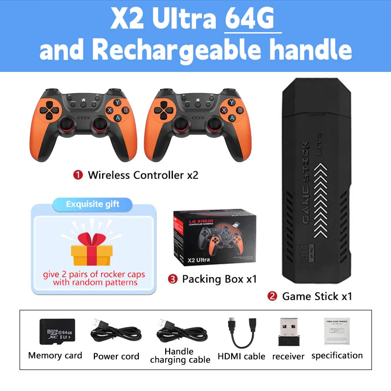 X2 Ultra Video Game Stick Console Or ONLY 2.4G Double Wireless Controller 4K HD30000 Games 128G Retro Games Christmas Gift