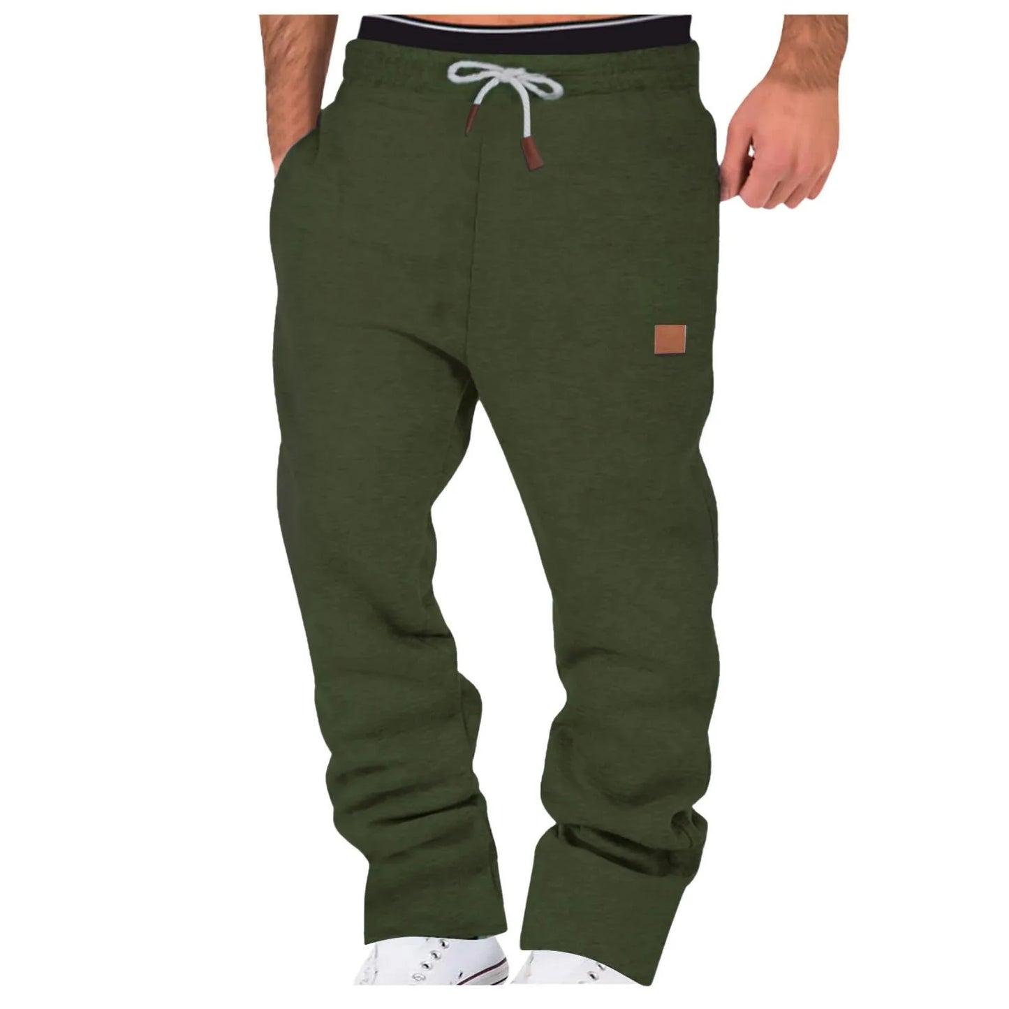 Male Fashion Jogger Cargo Trousers Casual Solid Color Wide Leg Drawstring Elastic Waist Joggers Sweatpants For Men Winter