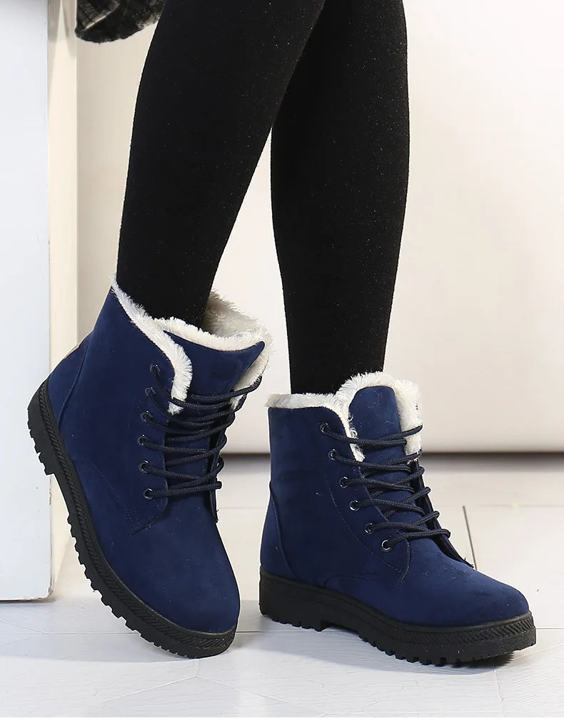 Women's Boots 2023 Winter Boots With Fur Low Heels Snow Boots Ankle Bota Feminina Platform Booties For Women Winter Shoes Heeled