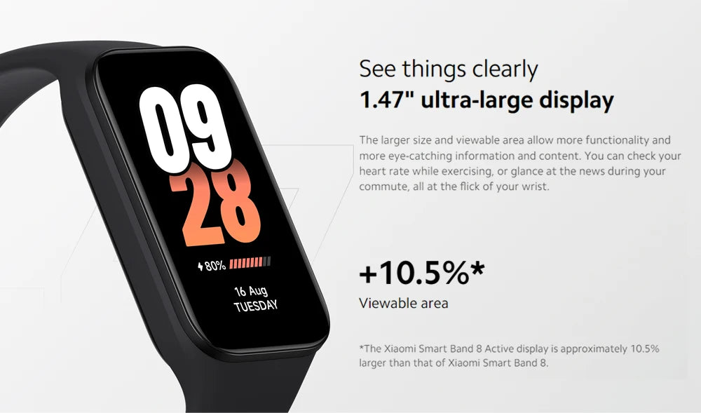 New Global Version Xiaomi Smart Band 8 Active1.47" LCD Display Bluetooth 5ATM Waterproof Heart Rate Monitor 50+ Sport Modes