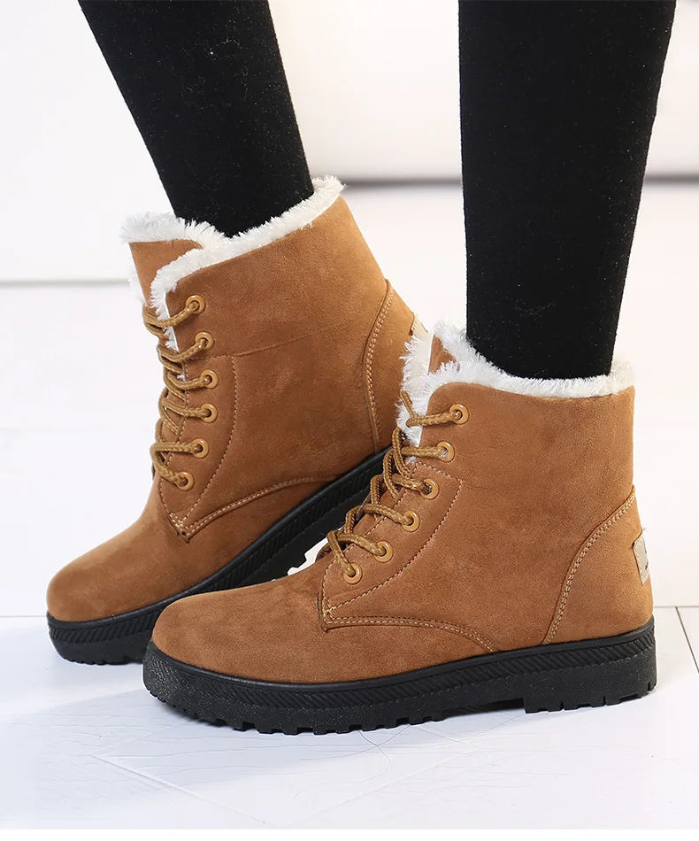 Women's Boots 2023 Winter Boots With Fur Low Heels Snow Boots Ankle Bota Feminina Platform Booties For Women Winter Shoes Heeled