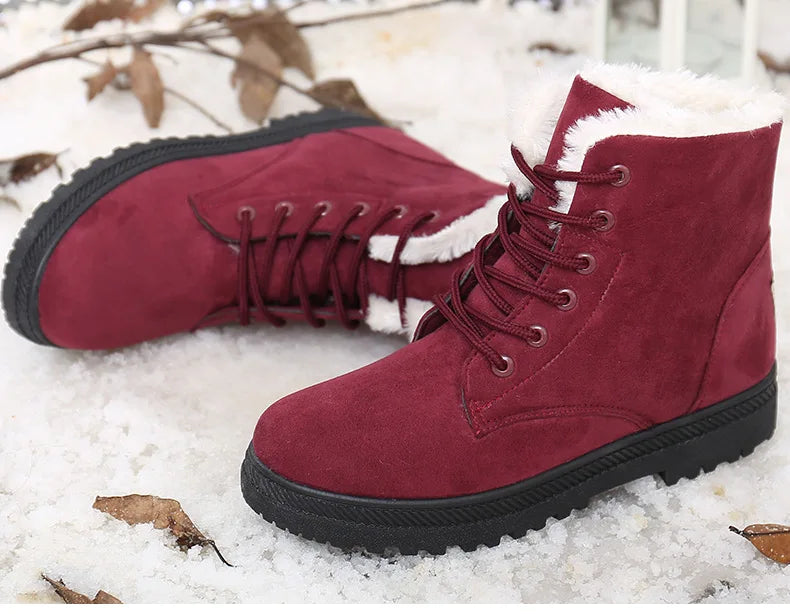 Women's Boots 2023 Winter Boots With Fur Low Heels Snow Boots Ankle Bota Feminina Platform Booties For Women Winter Shoes Heeled