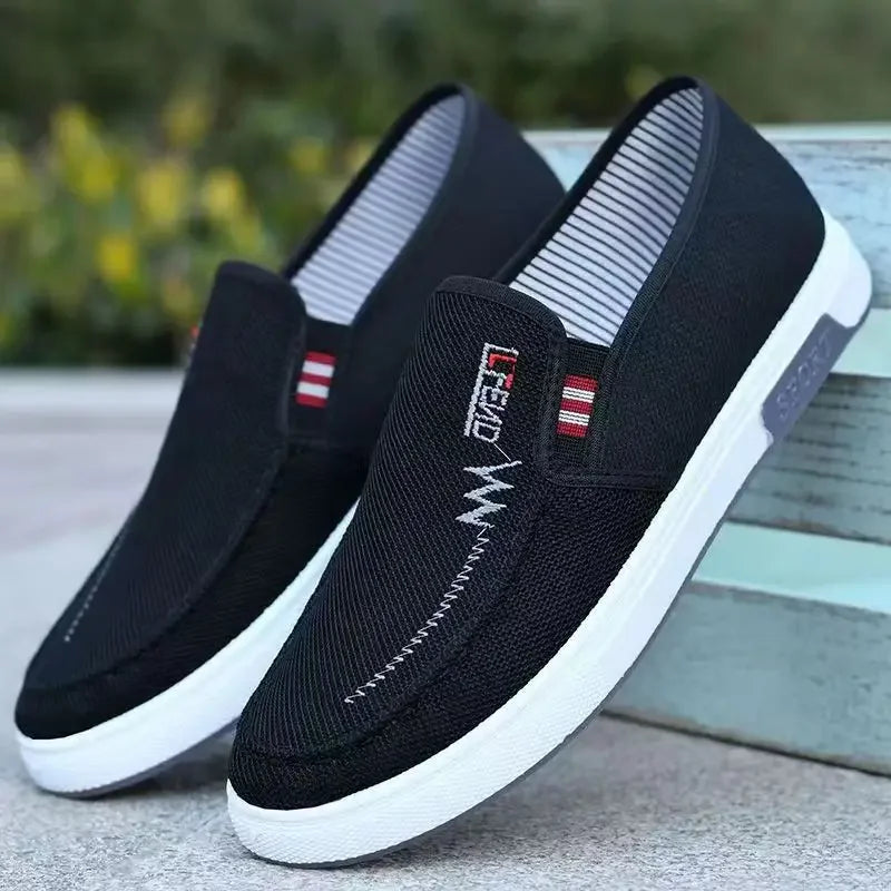 Men Shoes Breathable Canvas Sneakers for Youth Slip on Walking Tennis Shoes Driving Loafers House Work Skate Flats