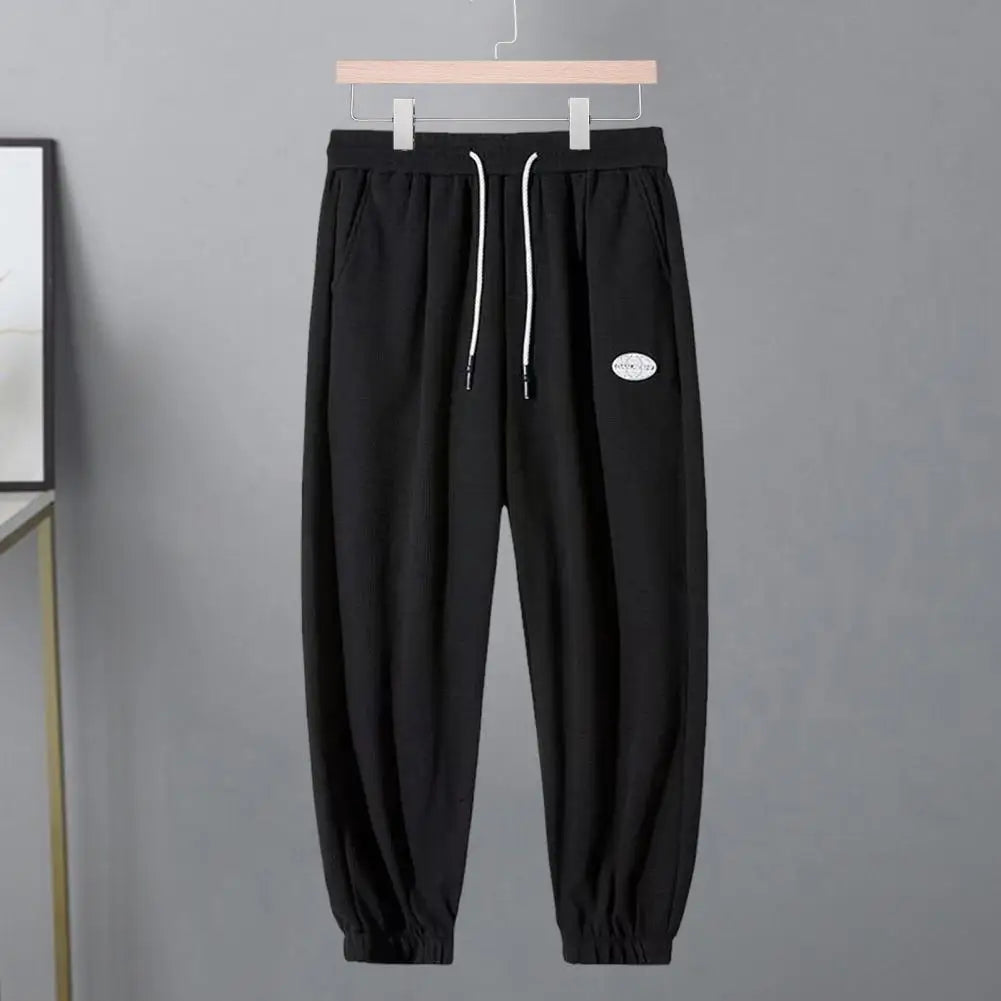 Adjustable Waistline Pants Men's Spring/fall Street Style Sport Trousers with Side Pockets Drawstring Elastic Waist Ankle-banded