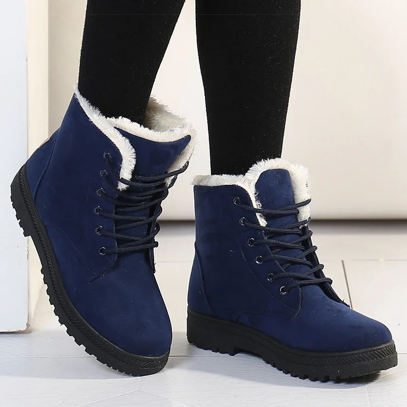 Women's Boots 2023 Winter Boots With Fur Low Heels Snow Boots Ankle Bota Feminina Platform Booties For Women Winter Shoes Heeled