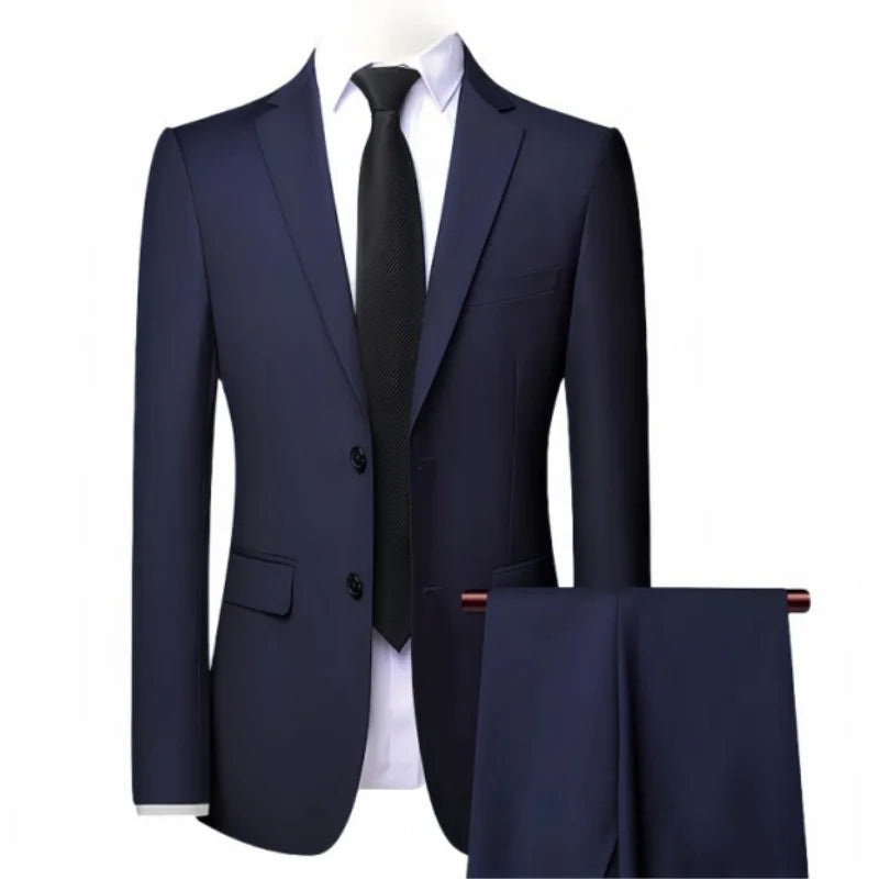 High End Brand Men's Fashion Business Slim Solid Color Professional Suit Wedding Groom Best Man Suit (Blazer+pants) Ropa Hombre