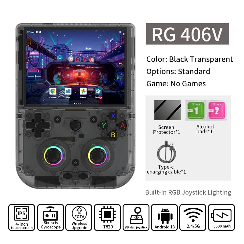 ANBERNIC RG 406V Handheld Game Console 4" IPS Multi-touch Screen Android13 RG406V Retro Video Games Support 1080p DP FOTA Update