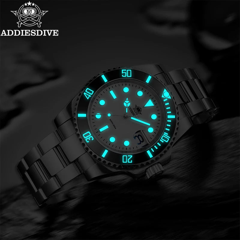 ADDIESDIVE New Quartz Watch 316L Stainless Steel Blue luminous 20Bar часы мужские наручные Waterproof reloj hombre Men Watches