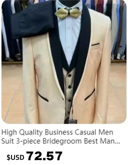 High End Brand Men's Fashion Business Slim Solid Color Professional Suit Wedding Groom Best Man Suit (Blazer+pants) Ropa Hombre