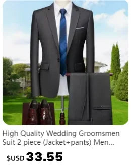 High End Brand Men's Fashion Business Slim Solid Color Professional Suit Wedding Groom Best Man Suit (Blazer+pants) Ropa Hombre