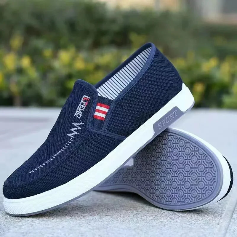 Men Shoes Breathable Canvas Sneakers for Youth Slip on Walking Tennis Shoes Driving Loafers House Work Skate Flats