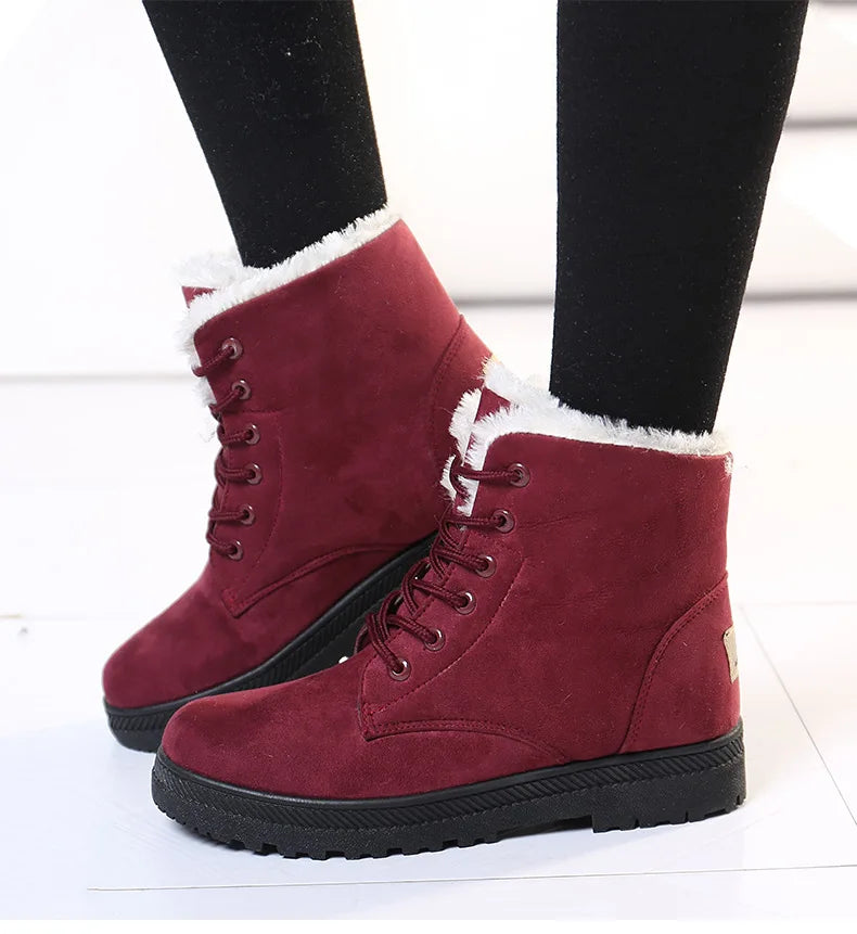 Women's Boots 2023 Winter Boots With Fur Low Heels Snow Boots Ankle Bota Feminina Platform Booties For Women Winter Shoes Heeled