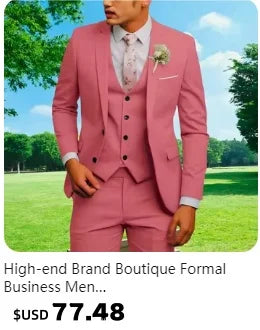 High End Brand Men's Fashion Business Slim Solid Color Professional Suit Wedding Groom Best Man Suit (Blazer+pants) Ropa Hombre