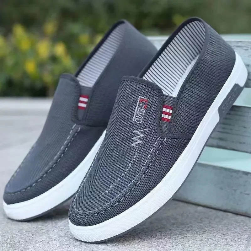 Men Shoes Breathable Canvas Sneakers for Youth Slip on Walking Tennis Shoes Driving Loafers House Work Skate Flats