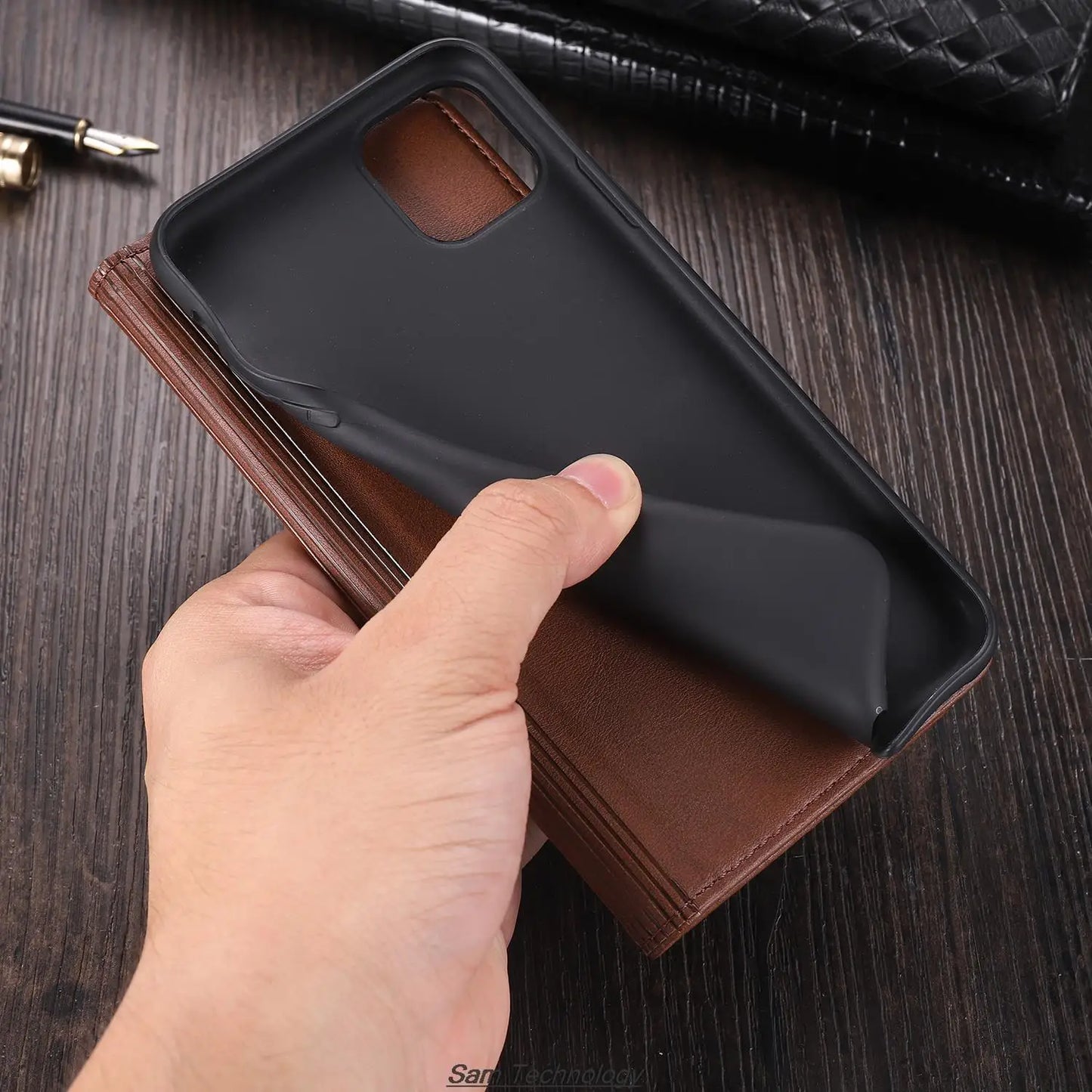 Deluxe Magnetic Adsorption Leather Fitted Case for Huawei P60 / Huawei P60 Pro Flip Cover Protective Case Capa Fundas Coque