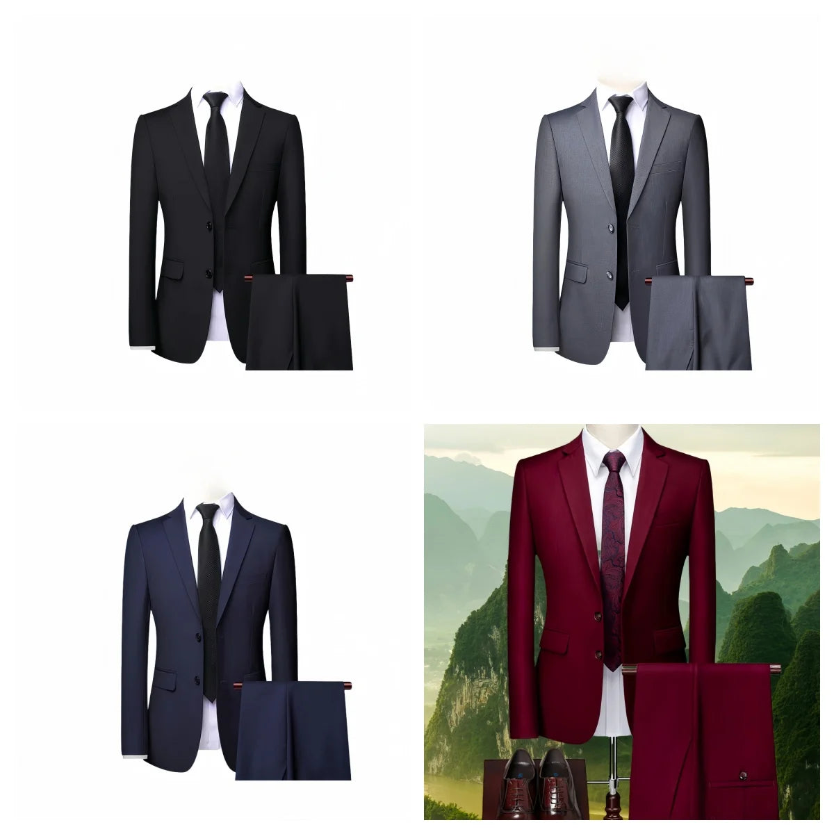 High End Brand Men's Fashion Business Slim Solid Color Professional Suit Wedding Groom Best Man Suit (Blazer+pants) Ropa Hombre