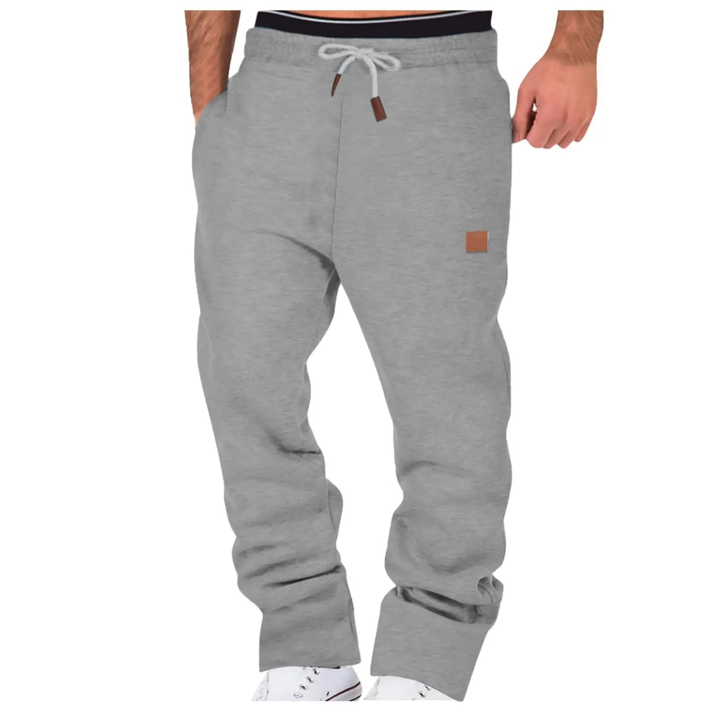 Male Fashion Jogger Cargo Trousers Casual Solid Color Wide Leg Drawstring Elastic Waist Joggers Sweatpants For Men Winter