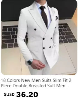 High End Brand Men's Fashion Business Slim Solid Color Professional Suit Wedding Groom Best Man Suit (Blazer+pants) Ropa Hombre