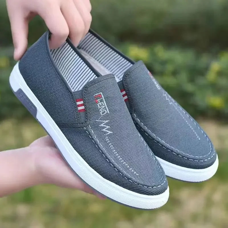 Men Shoes Breathable Canvas Sneakers for Youth Slip on Walking Tennis Shoes Driving Loafers House Work Skate Flats