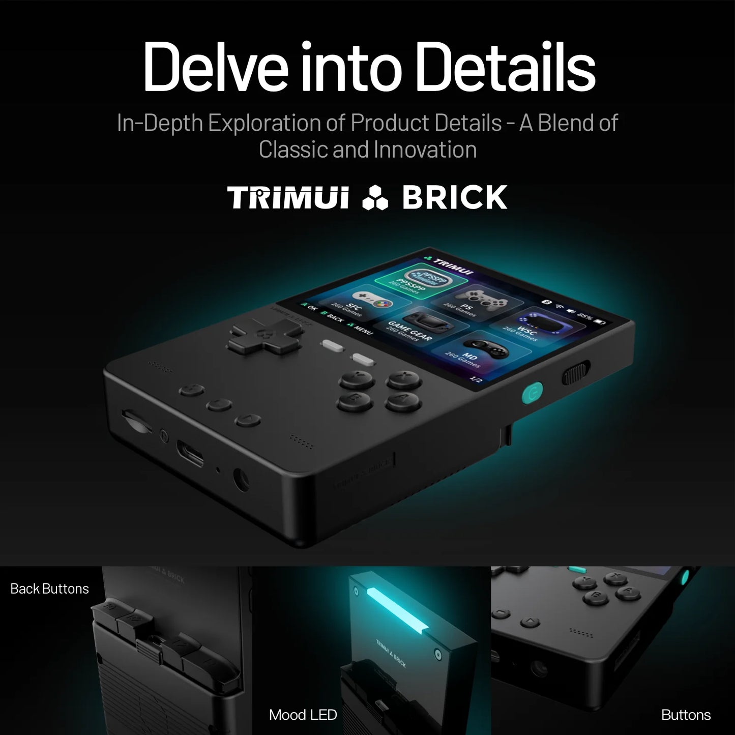 TRIMUI BRICK Handheld Game Console 3.2'' IPS Screen Linux System Trimui UI Metal Back Panel Key LED Lighting Free Keycap Gifts