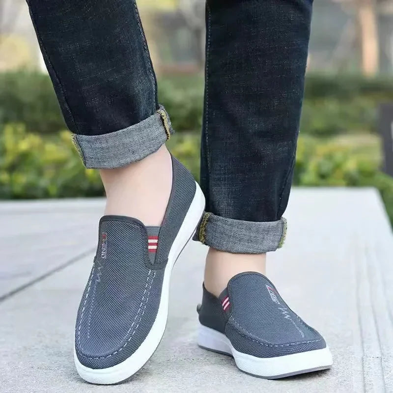 Men Shoes Breathable Canvas Sneakers for Youth Slip on Walking Tennis Shoes Driving Loafers House Work Skate Flats