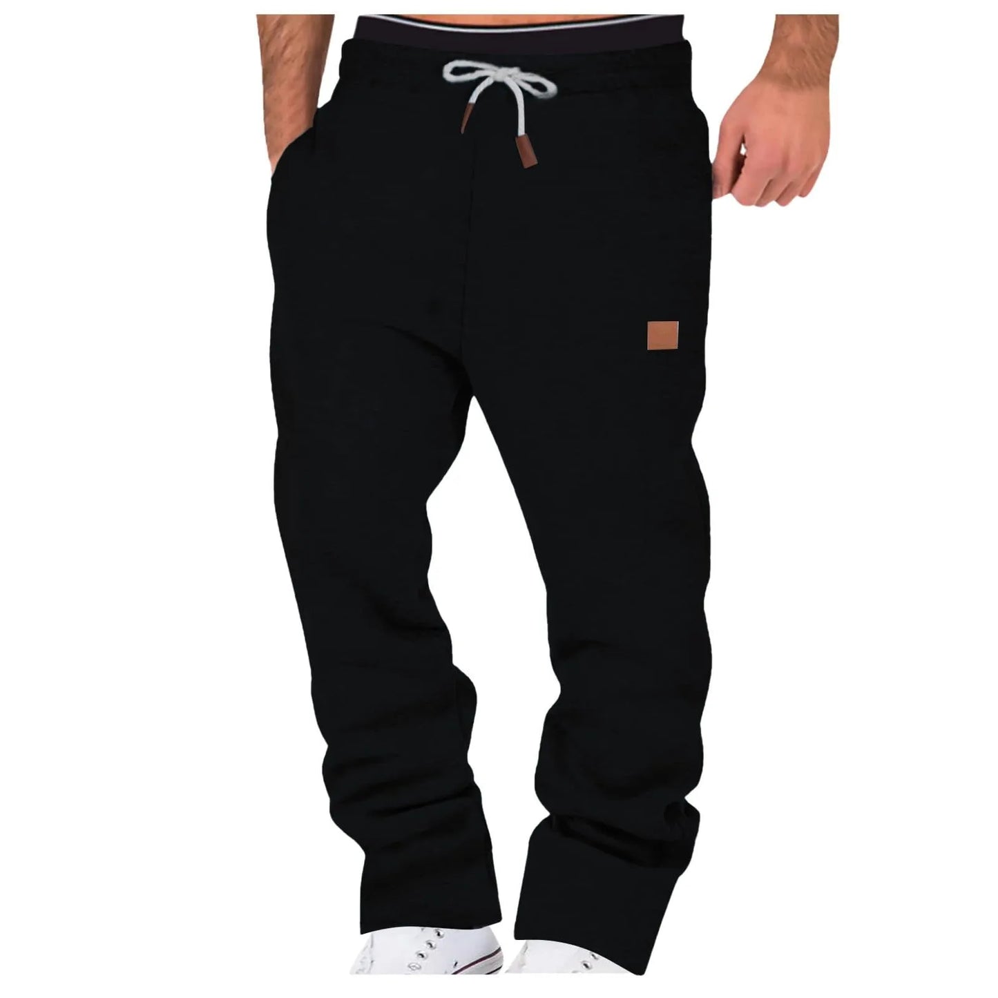 Male Fashion Jogger Cargo Trousers Casual Solid Color Wide Leg Drawstring Elastic Waist Joggers Sweatpants For Men Winter