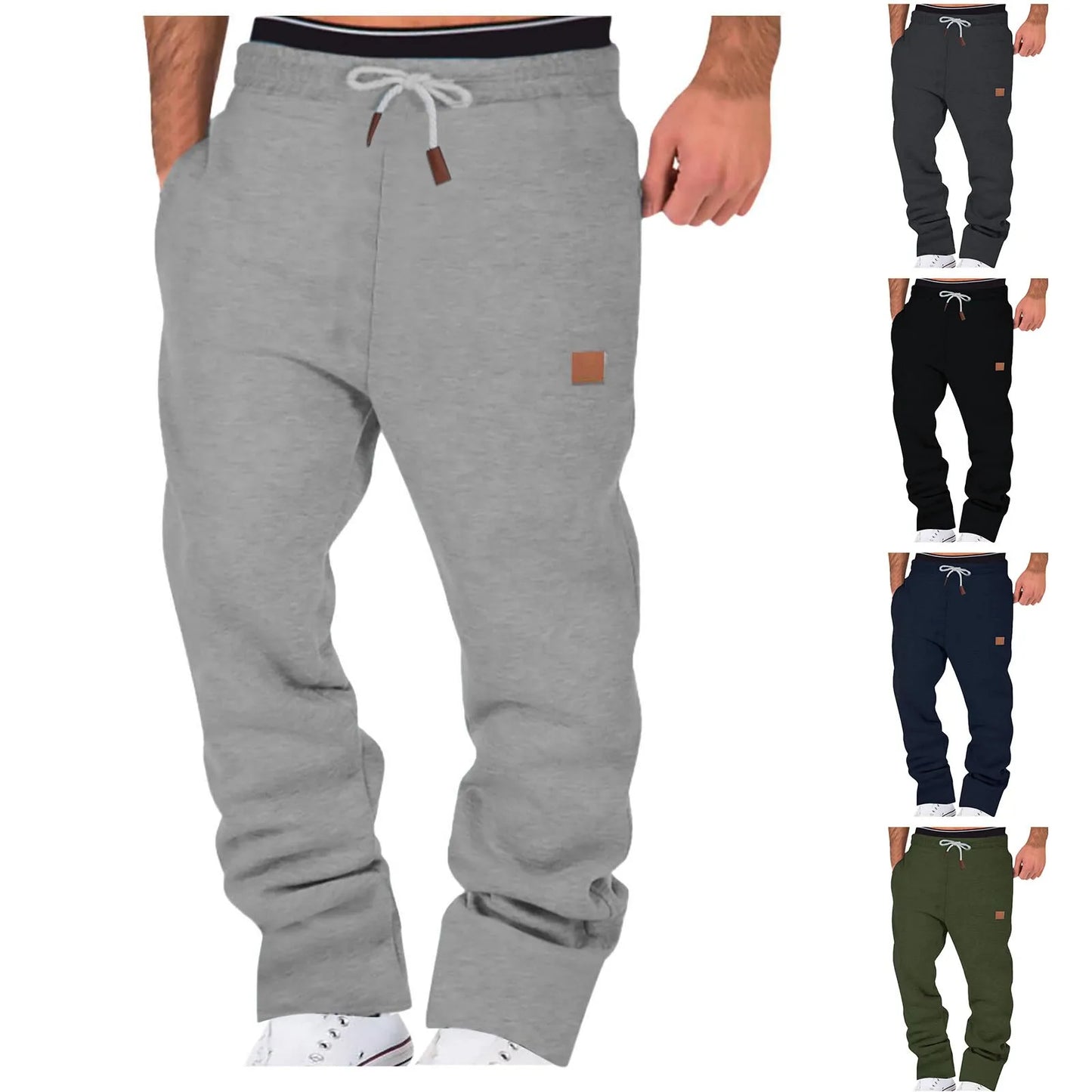 Male Fashion Jogger Cargo Trousers Casual Solid Color Wide Leg Drawstring Elastic Waist Joggers Sweatpants For Men Winter