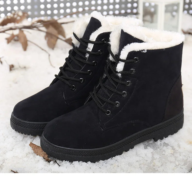 Women's Boots 2023 Winter Boots With Fur Low Heels Snow Boots Ankle Bota Feminina Platform Booties For Women Winter Shoes Heeled