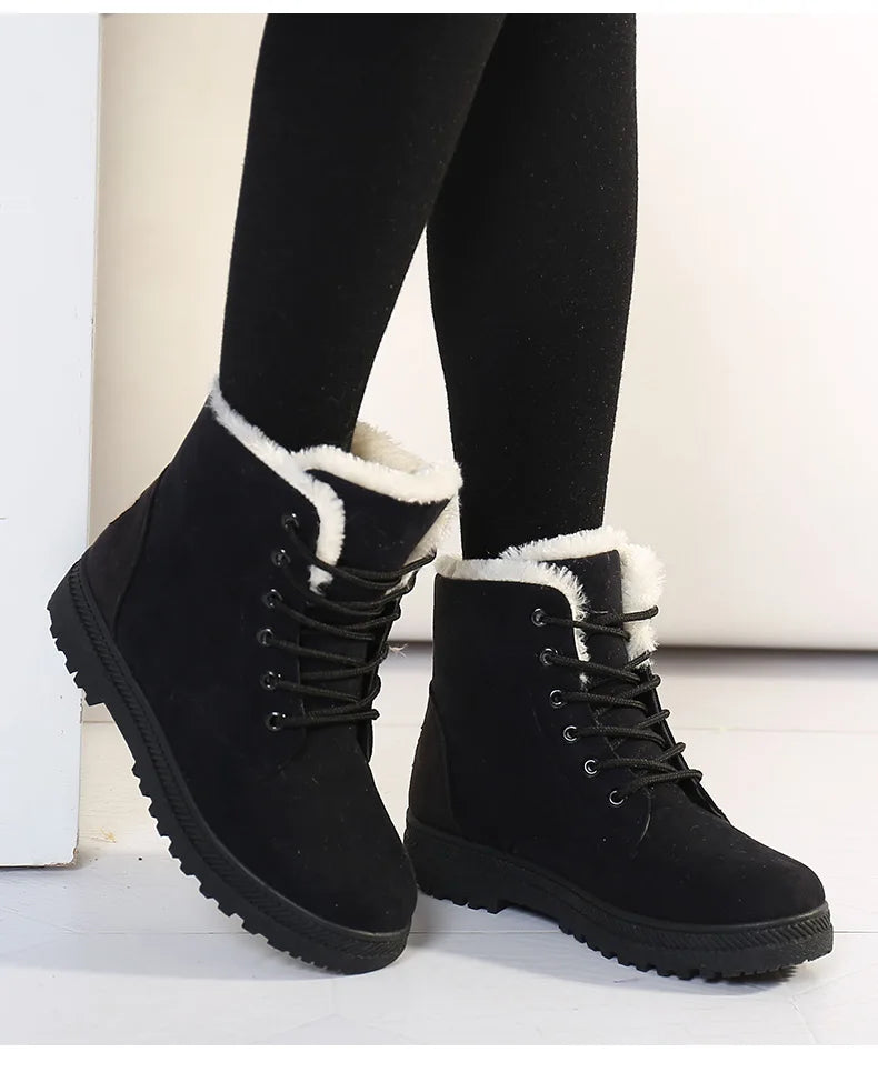 Women's Boots 2023 Winter Boots With Fur Low Heels Snow Boots Ankle Bota Feminina Platform Booties For Women Winter Shoes Heeled