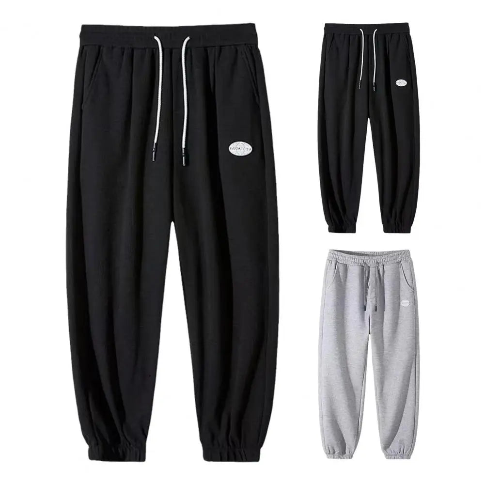 Adjustable Waistline Pants Men's Spring/fall Street Style Sport Trousers with Side Pockets Drawstring Elastic Waist Ankle-banded