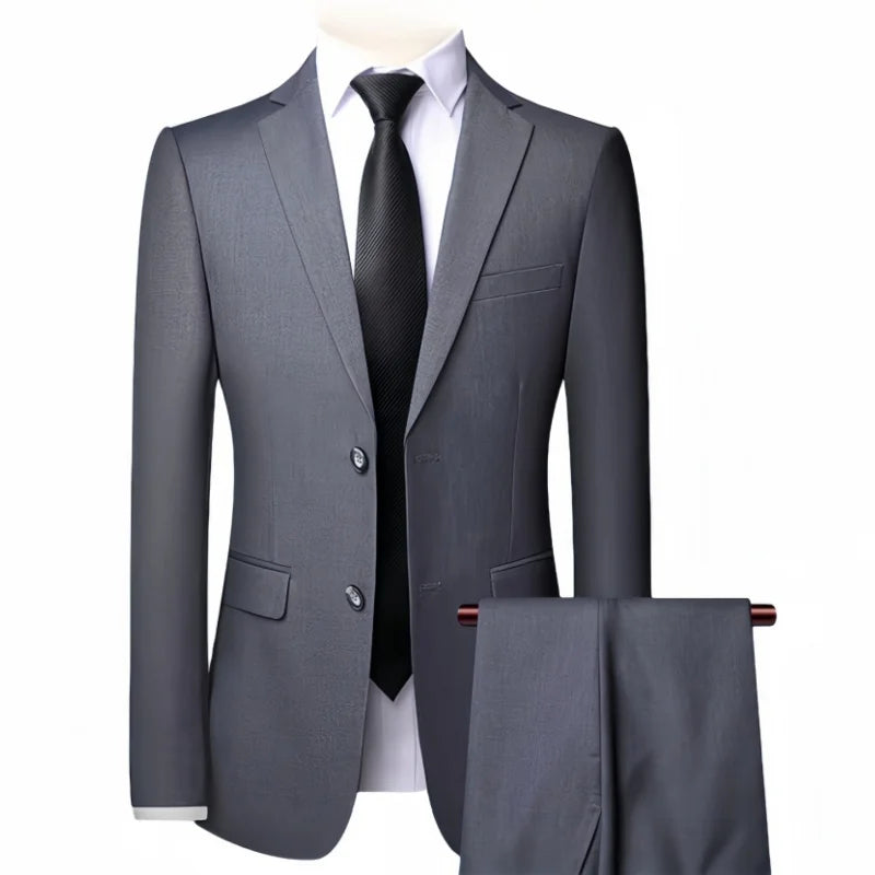 High End Brand Men's Fashion Business Slim Solid Color Professional Suit Wedding Groom Best Man Suit (Blazer+pants) Ropa Hombre