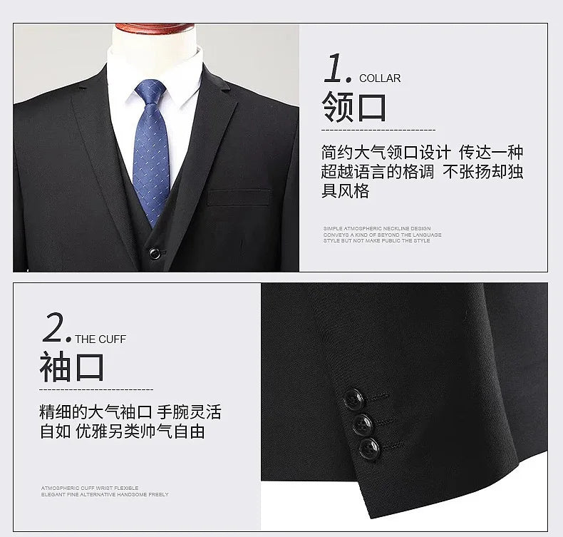 High End Brand Men's Fashion Business Slim Solid Color Professional Suit Wedding Groom Best Man Suit (Blazer+pants) Ropa Hombre