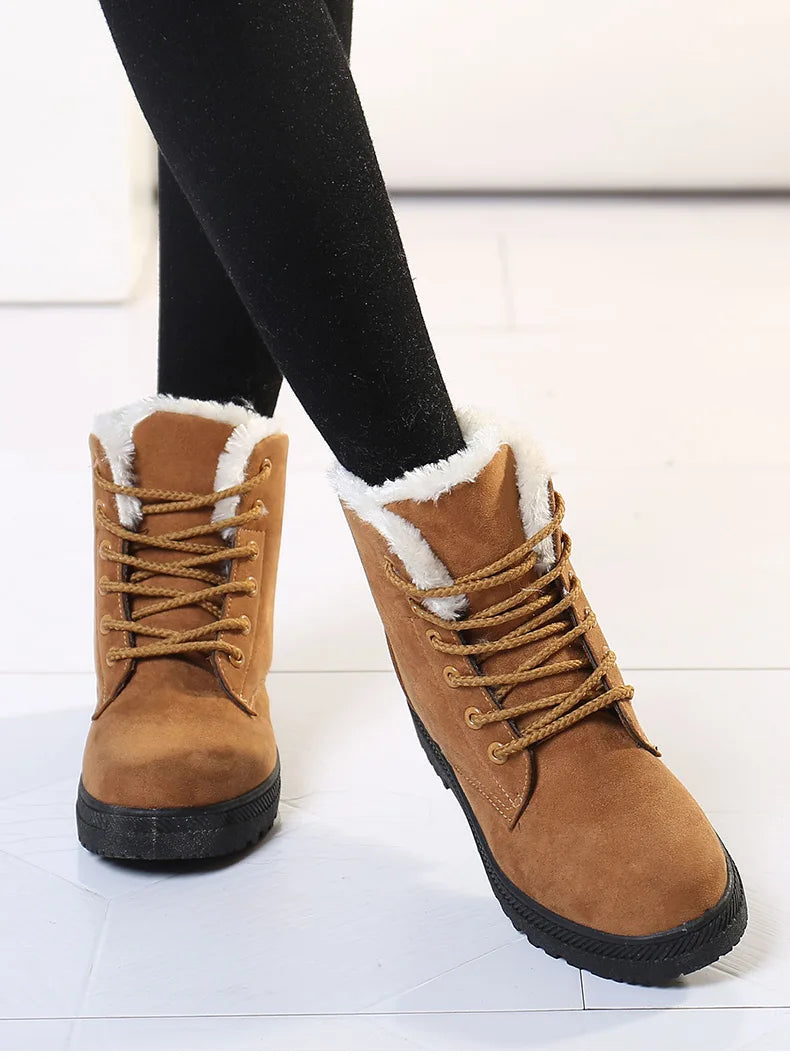 Women's Boots 2023 Winter Boots With Fur Low Heels Snow Boots Ankle Bota Feminina Platform Booties For Women Winter Shoes Heeled