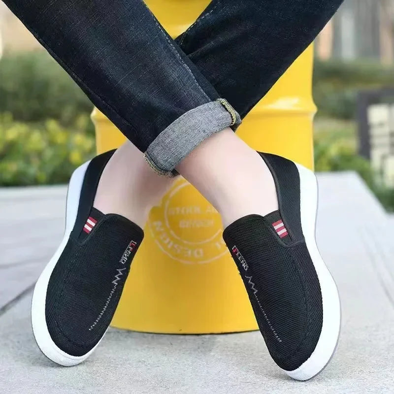 Men Shoes Breathable Canvas Sneakers for Youth Slip on Walking Tennis Shoes Driving Loafers House Work Skate Flats