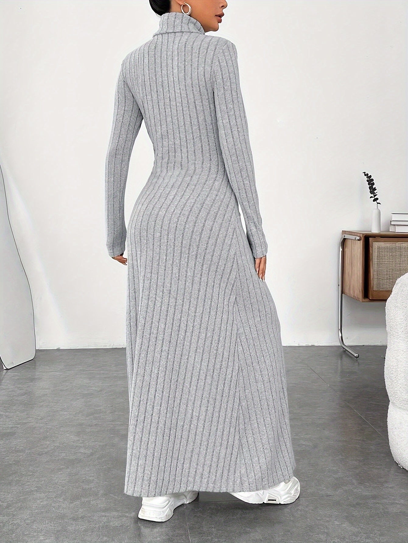 Soft Knit Turtle Neck Maxi Dress - Long Sleeve, Flared & Elegant - Perfect for Spring & Fall - Figure-Sculpting, Versatile Style - Womens Clothing for Trendy Ladies