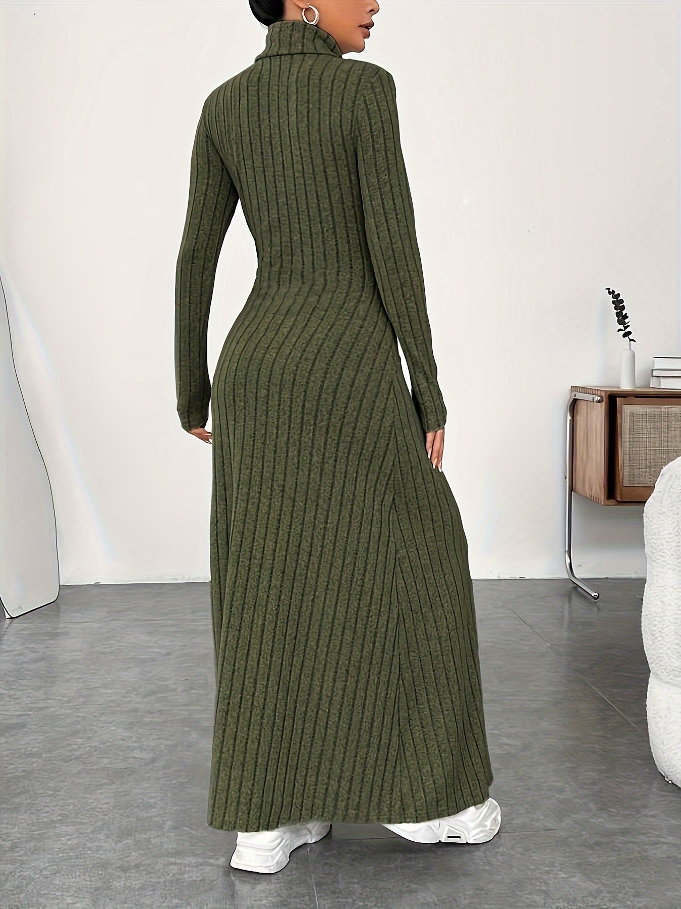 Soft Knit Turtle Neck Maxi Dress - Long Sleeve, Flared & Elegant - Perfect for Spring & Fall - Figure-Sculpting, Versatile Style - Womens Clothing for Trendy Ladies