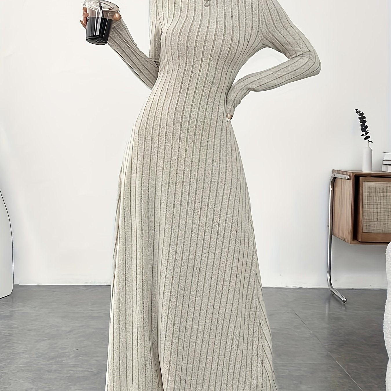 Soft Knit Turtle Neck Maxi Dress - Long Sleeve, Flared & Elegant - Perfect for Spring & Fall - Figure-Sculpting, Versatile Style - Womens Clothing for Trendy Ladies