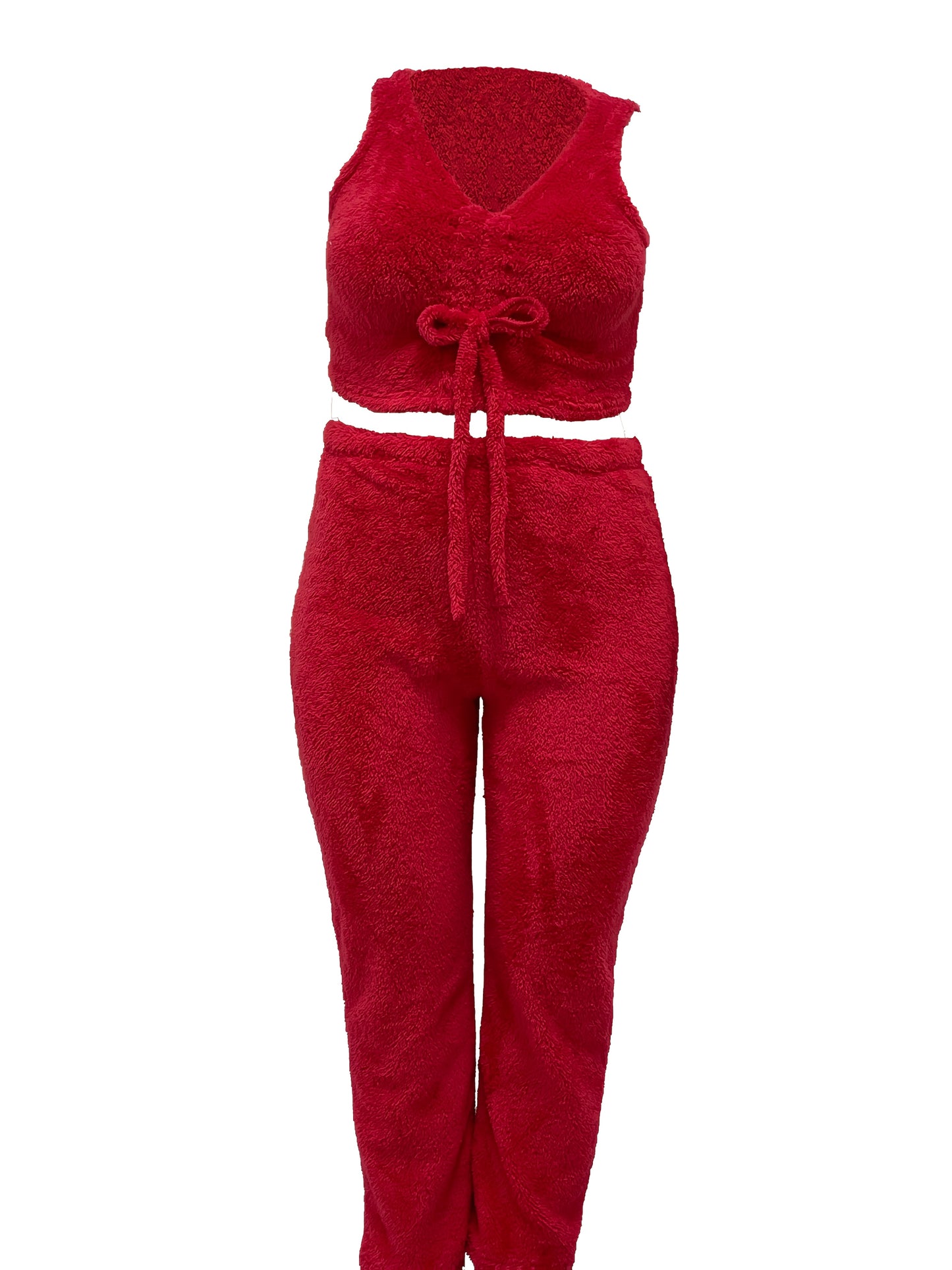 New Women's Plush Three Piece Lace up Pajama Set - Casual Set Pajamas