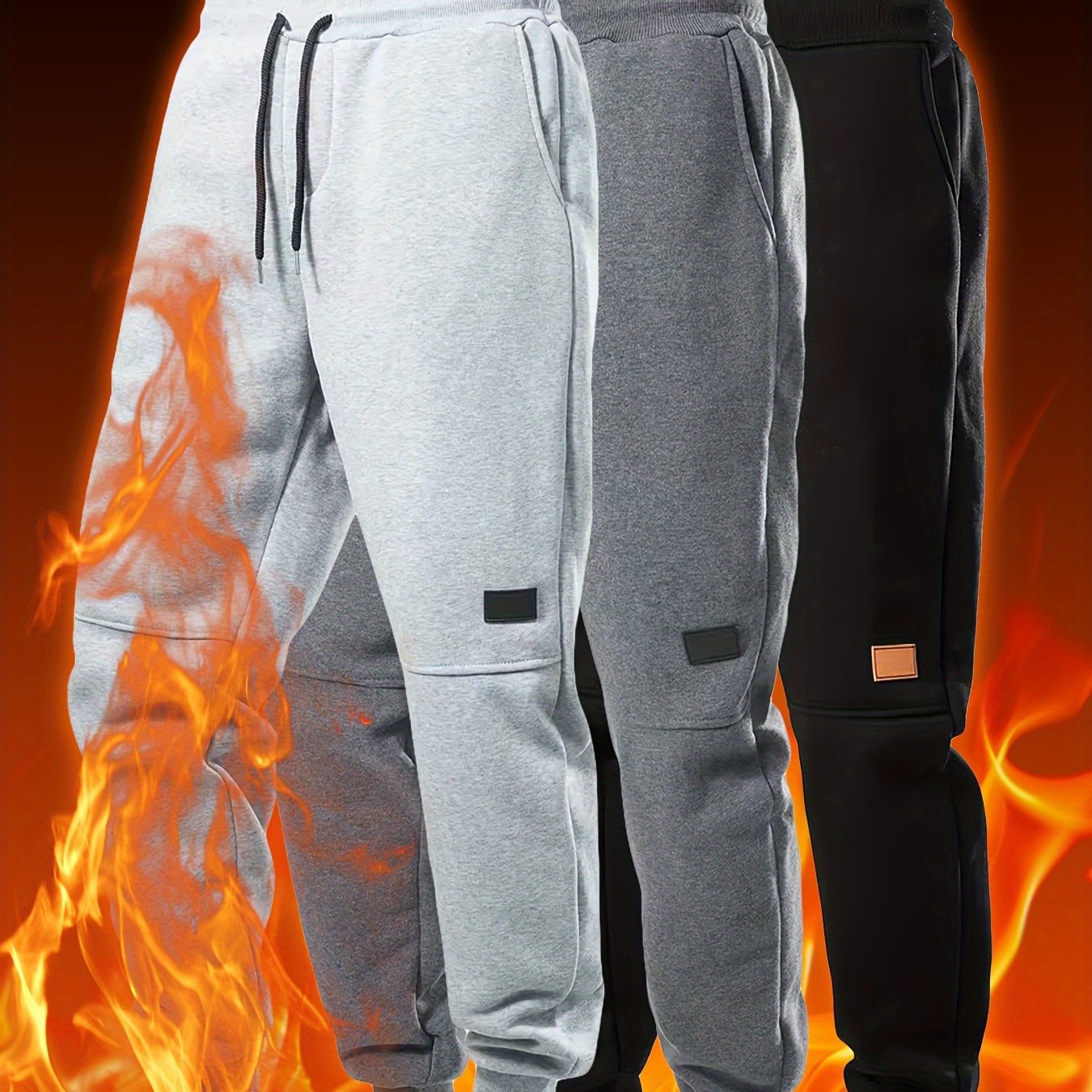 Men's 3pcs Fleece-Lined Athletic Pants Set - Lightweight, Drawstring Waist, Perfect for Fall/Winter Workouts & Casual Wear